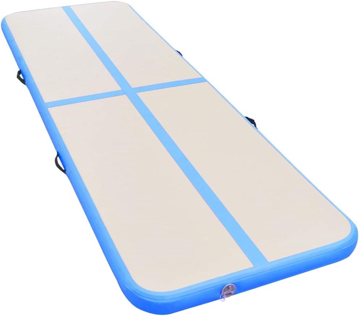 Gymnastiekmat met pomp, turnmat, opblaasbare tumbling-mat, trainingsmat, fitnessmat, yogamat, gymnastiekmat, sportmat voor thuis, outdoor, 500 x 100 x 10 cm, pvc, blauw