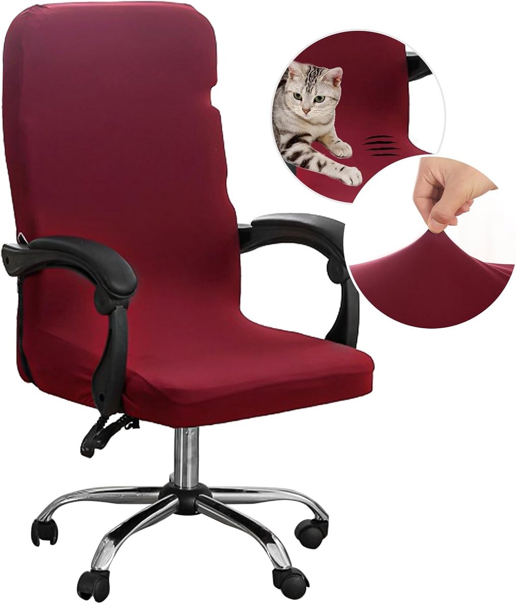 Bureaustoelhoes, elastische afneembare stoelhoes, vier seizoenen, universeel, wasbare hoes met ritssluiting (zonder stoel) (wijnrood, L)
