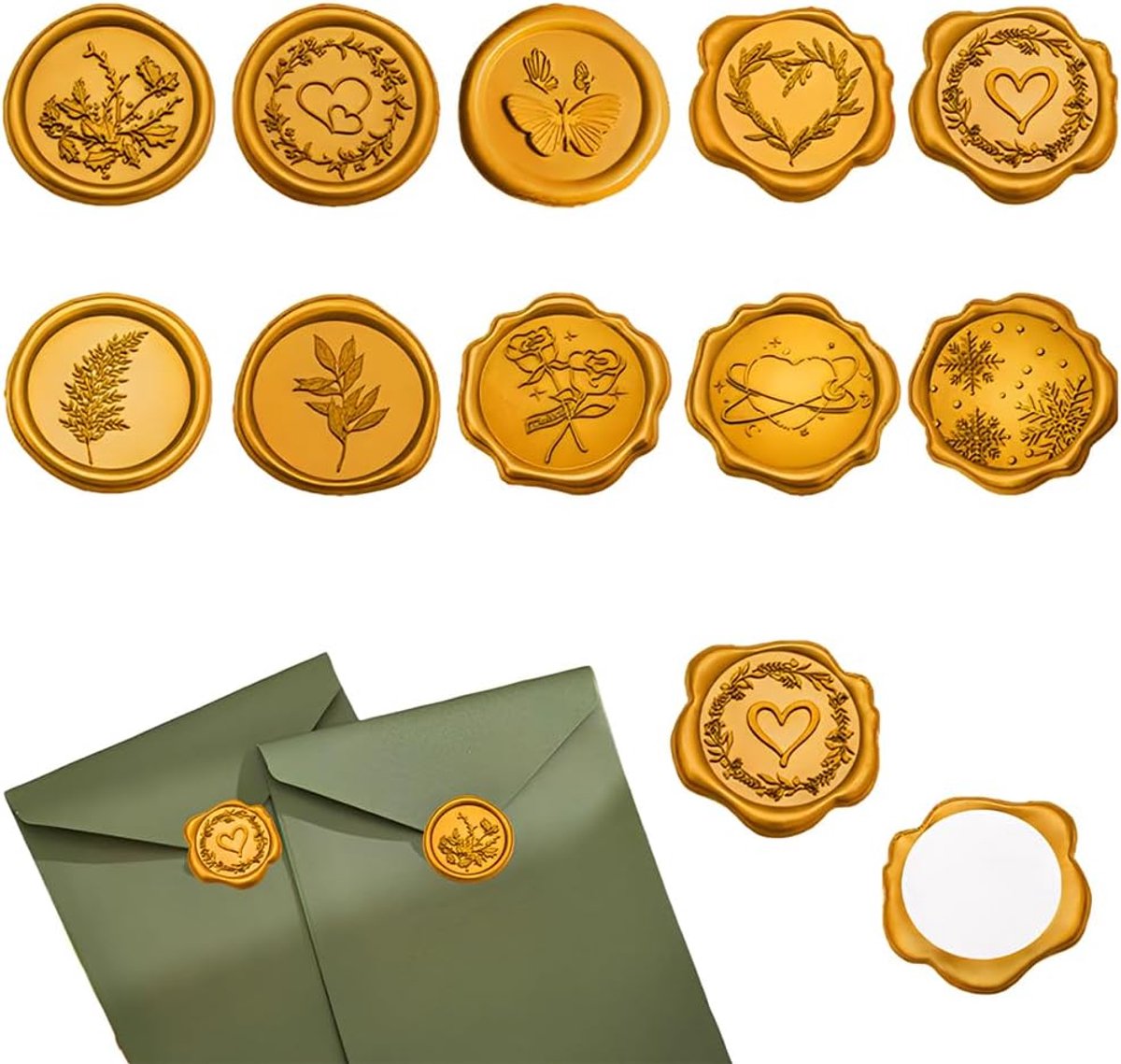 40 gouden lakzegelstickers met 10 mooie patronen - veelzijdige envelopzegel stickers voor feestjes. Zelfklevend, perfect voor vintage huwelijksuitnodigingen, verjaardagen, kerstfeesten.