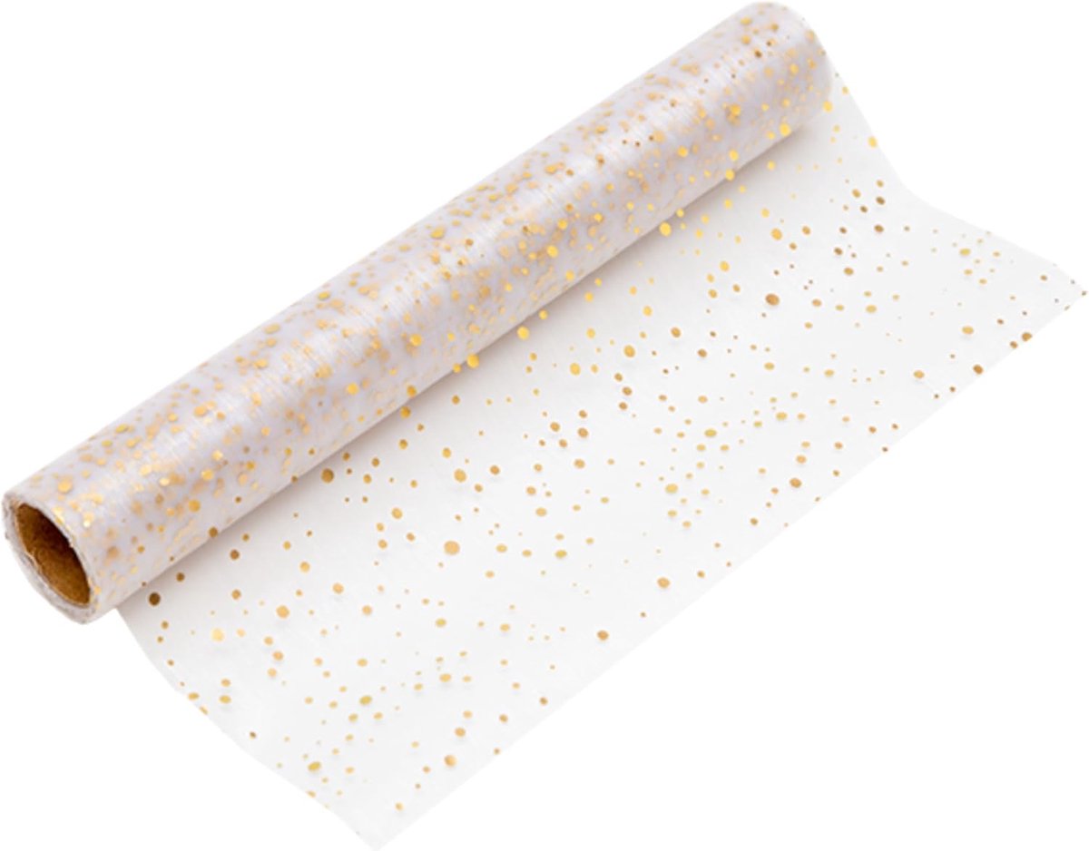 100%Mosel Organza tafelloper gestippeld, in goud (28 cm x 5 m) | Elegante tafeldecoratie voor Kerstmis en adventstijd, feestelijke decoratie voor speciale gelegenheden