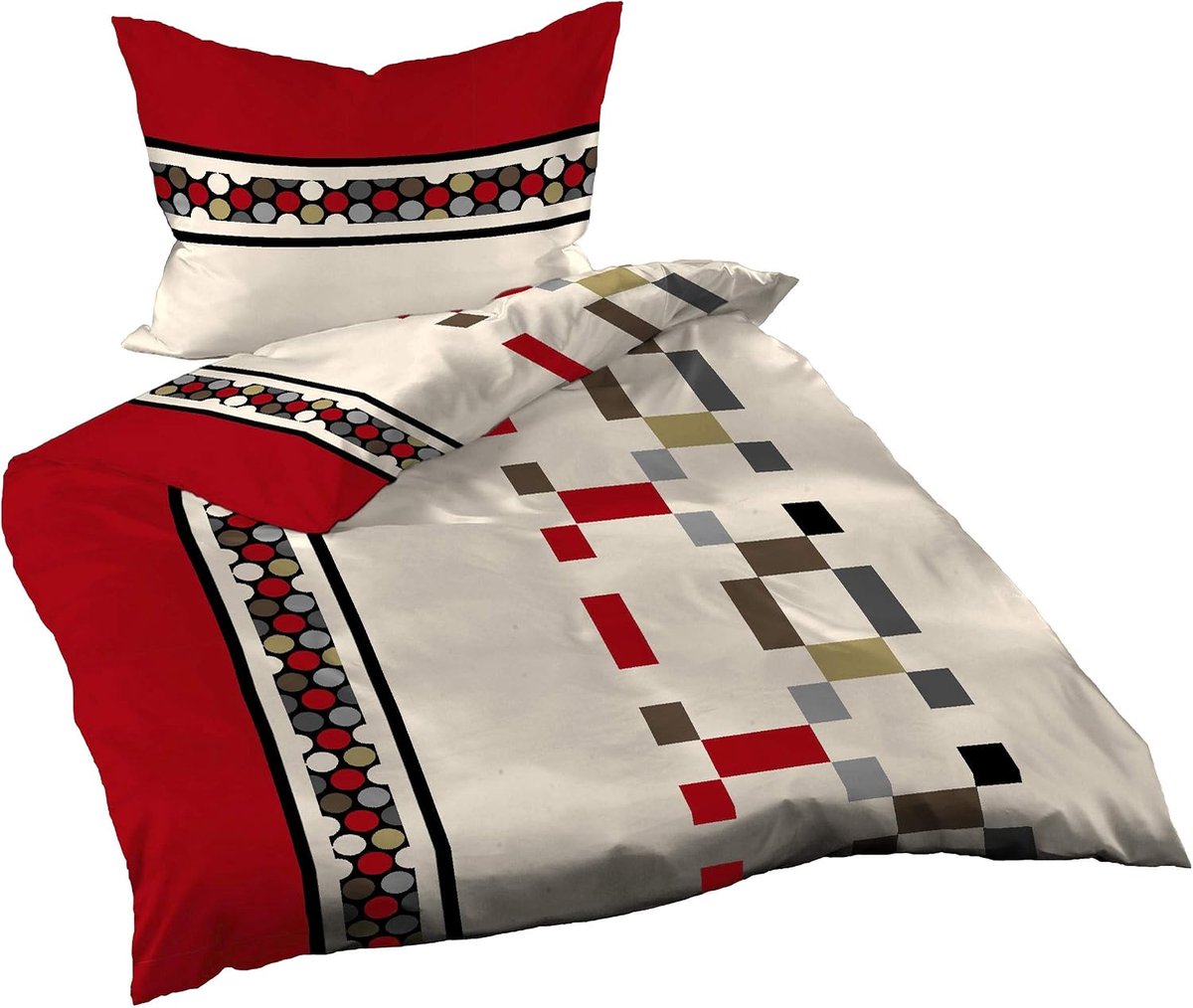 Beddengoed 140x200 cm + 70x90 cm, katoen wafel-piqué, modern rood beige