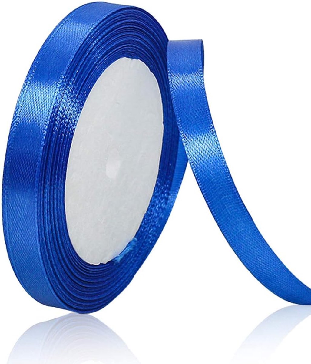 Satijnen lint, 22 meter blauw, 10 mm breed, cadeaulint voor geschenkverpakkingen, doe-het-zelf handwerk, boeketten, naaiprojecten, strikken maken, verjaardags- en bruiloftsdecoraties
