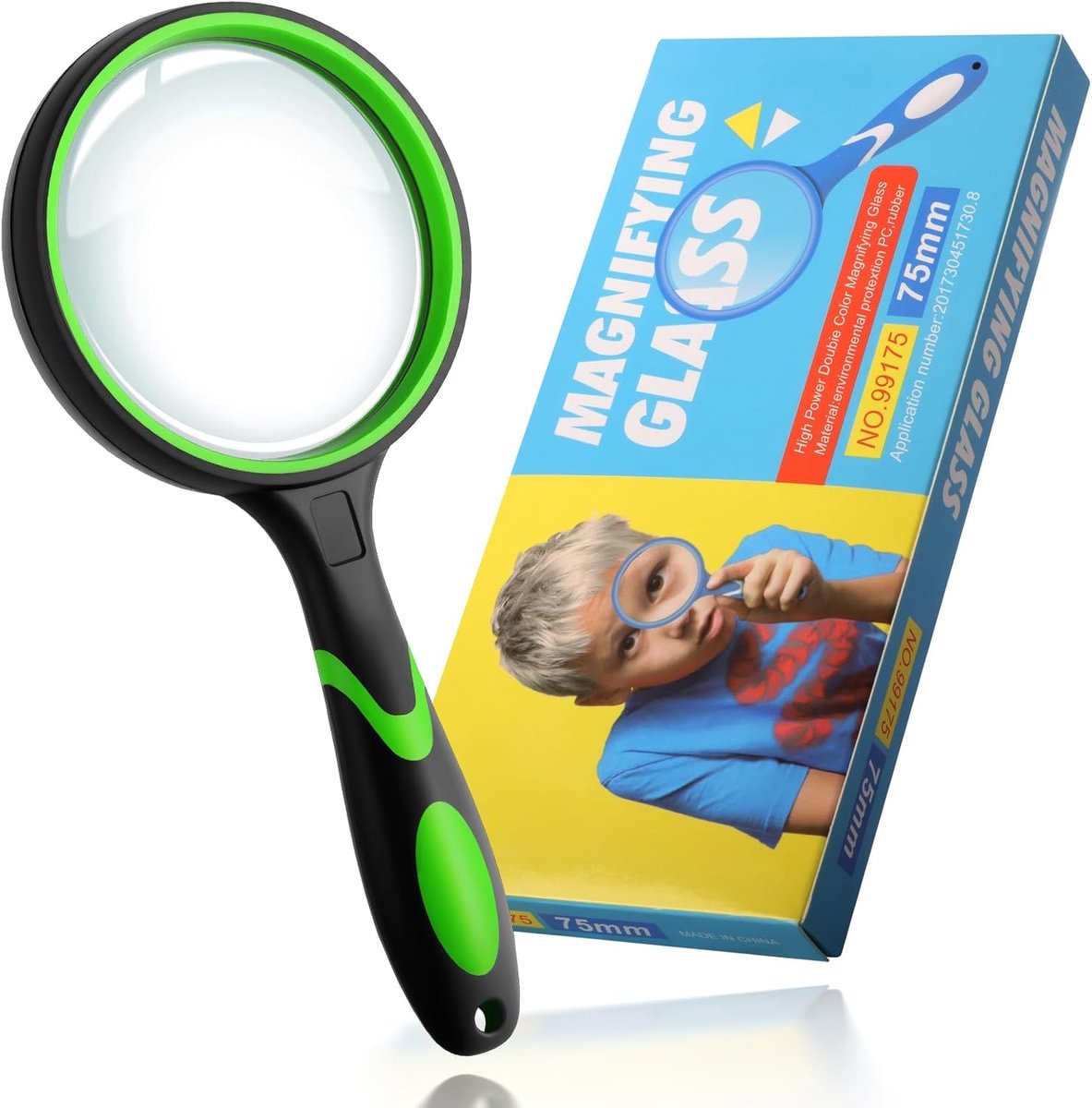 1 verpakking vergrootglas, 10-voudige antislip handleesloep voor kinderen en senioren, 75 mm vergrootglas voor het lezen en verkennen van de natuur, groen