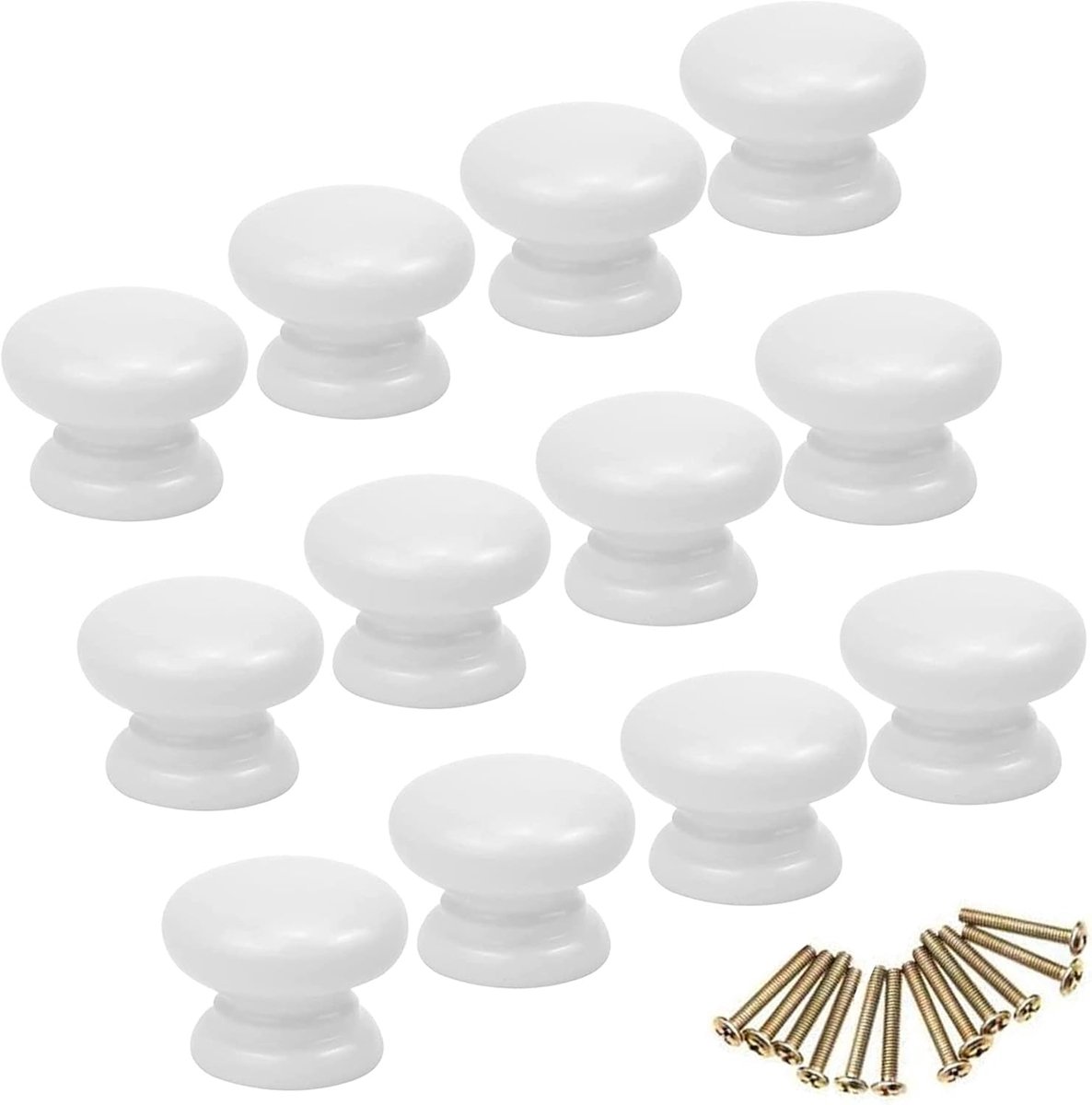 12 stuks witte knoppen enkel gat trekhendel ladeknop gemaakt van hout ronde meubelknoppen kastknoppen houten handvat met schroeven diameter 33mm voor deuren meubels keukenkasten lades kisten dressoirs