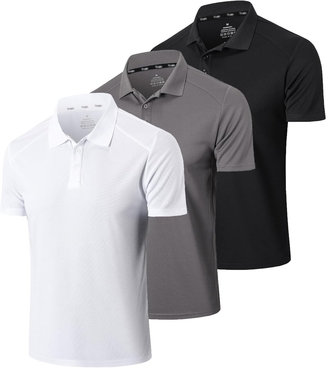 Poloshirts voor heren, 3-pack met Korte Mouwen,Dry Fit Lichtgewicht Golf shirts, Luchtdoorlatend Heren Top，werk