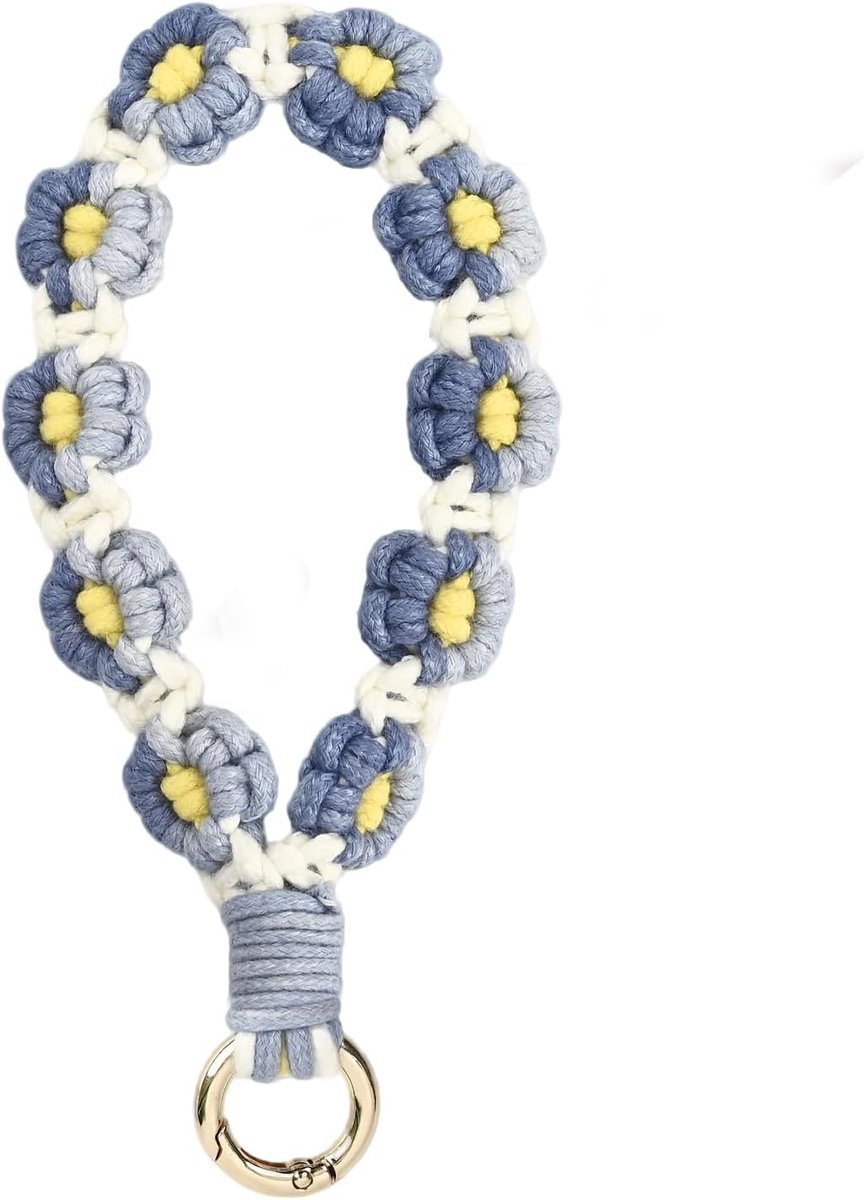 Sleutelhanger, sleutelhanger met handgeweven madeliefjespatroon, katoenen sleutelhanger met kleurverloop, bloemmotieven voor vrouwen en meisjes, ornamenten, cadeau