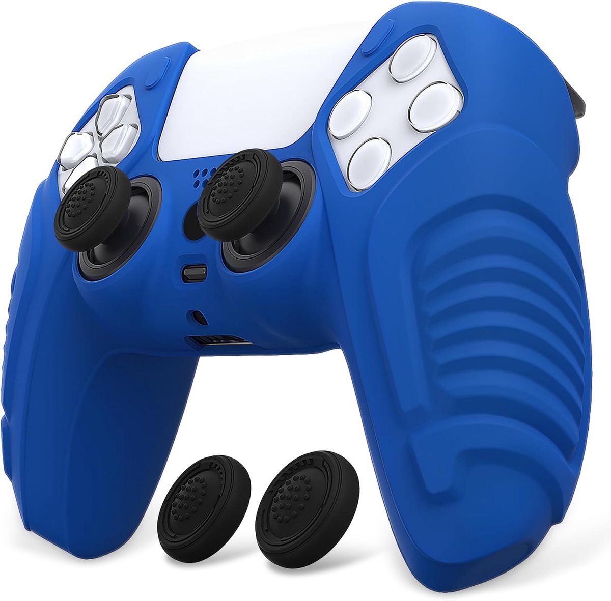 Beschermhoes voor ps5 Controller, Ergonomische Zachte Siliconen Case, Anti-slip Rubberen Skins Cover met Duimgreep Caps, Compatibel met Laadstation - Razende Krijger Editie (Blauw)
