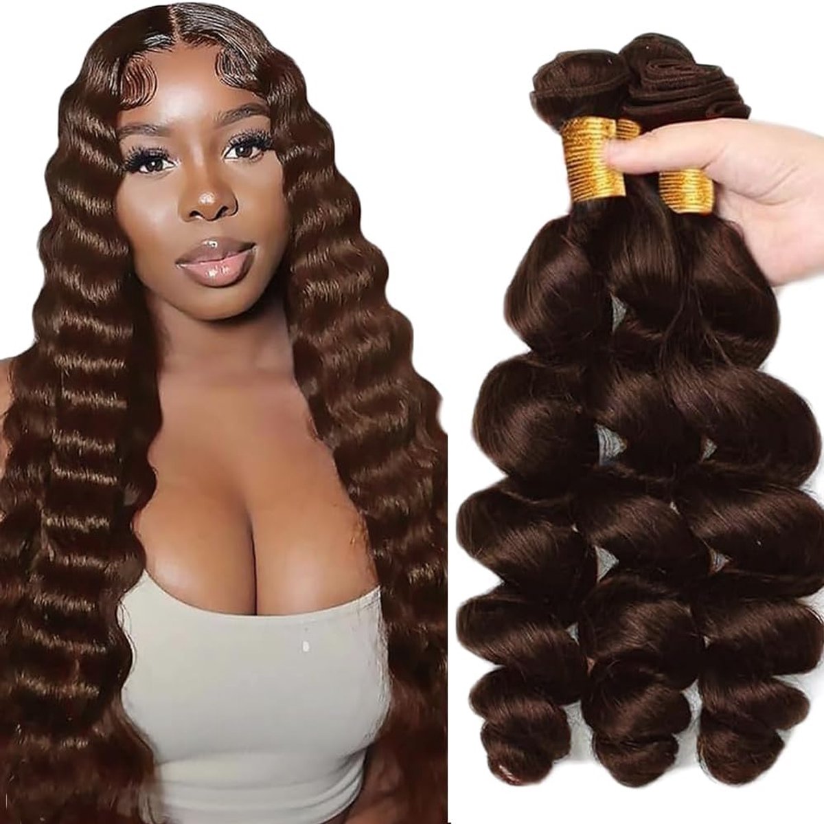 Human Hair Extension Loose Wave menselijk haar Bundles Unprocessed Brazilian Virgin Hair #4 Chocolate Brown Minimal detachment For Women 3 Bundles Total 150g 16 18 20 Inch