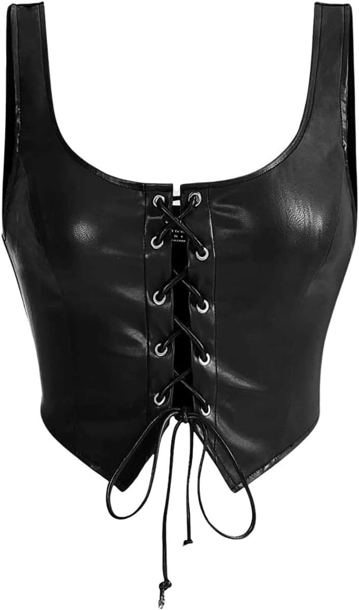 PU lederen top dames sexy korset top tanktop met vierkante hals Y2k tops western outfit zomertop rave outfit partytop