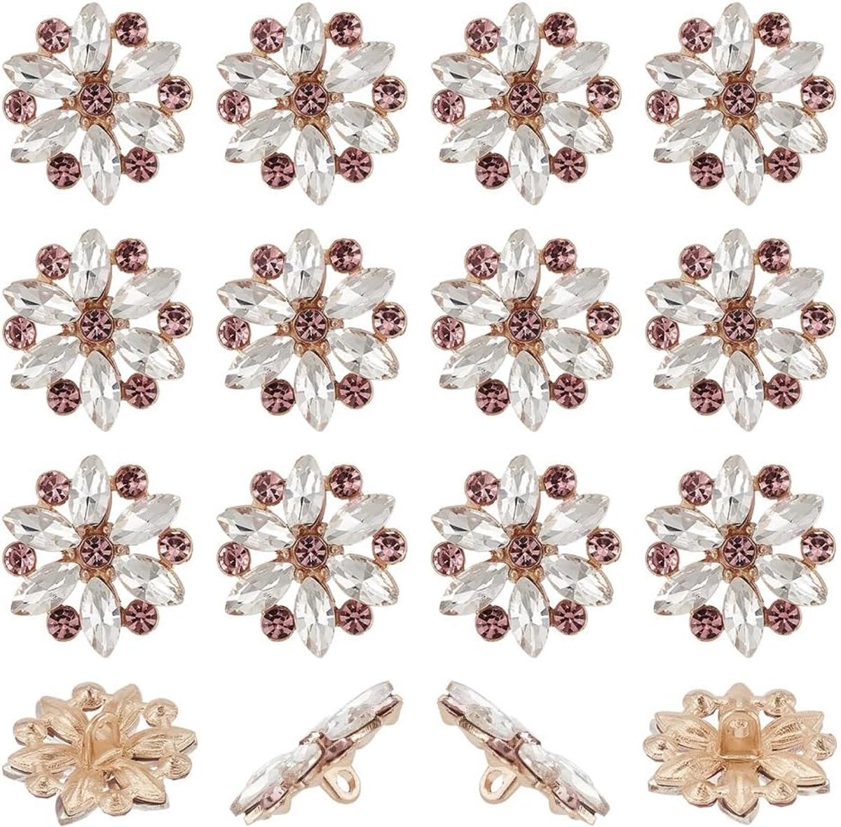 Knopen 20 mm boeket naaien op kleding knopen kristallen knop versieringen roze bloemen knoppen voor doe-het-zelf kleding jurk decoratie gat: 2 mm