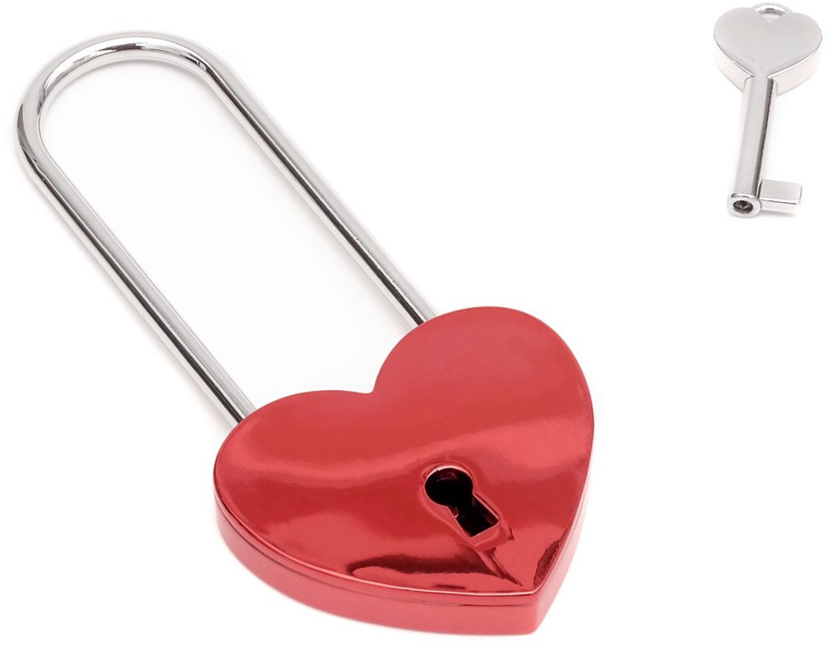 Hart rood zilver met gravure hangslot gravure sleutel huwelijk geschenk verjaardag liefde Valentijnsdag hartslot + Brillibrum Flyer geschenken cadeau-idee (rood zonder gravure)