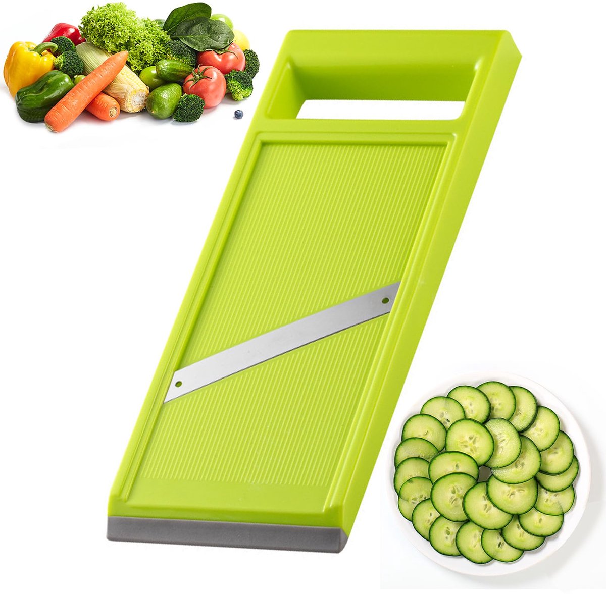Handmatige Mandoline Groentesnijder - RVS Komkommersnijder met Ergonomische Handgreep - Multifunctionele Keukensnijder voor Aardappelen, Uien, Kaas, Groenten & Fruit - Draagbare Keuken Slicer