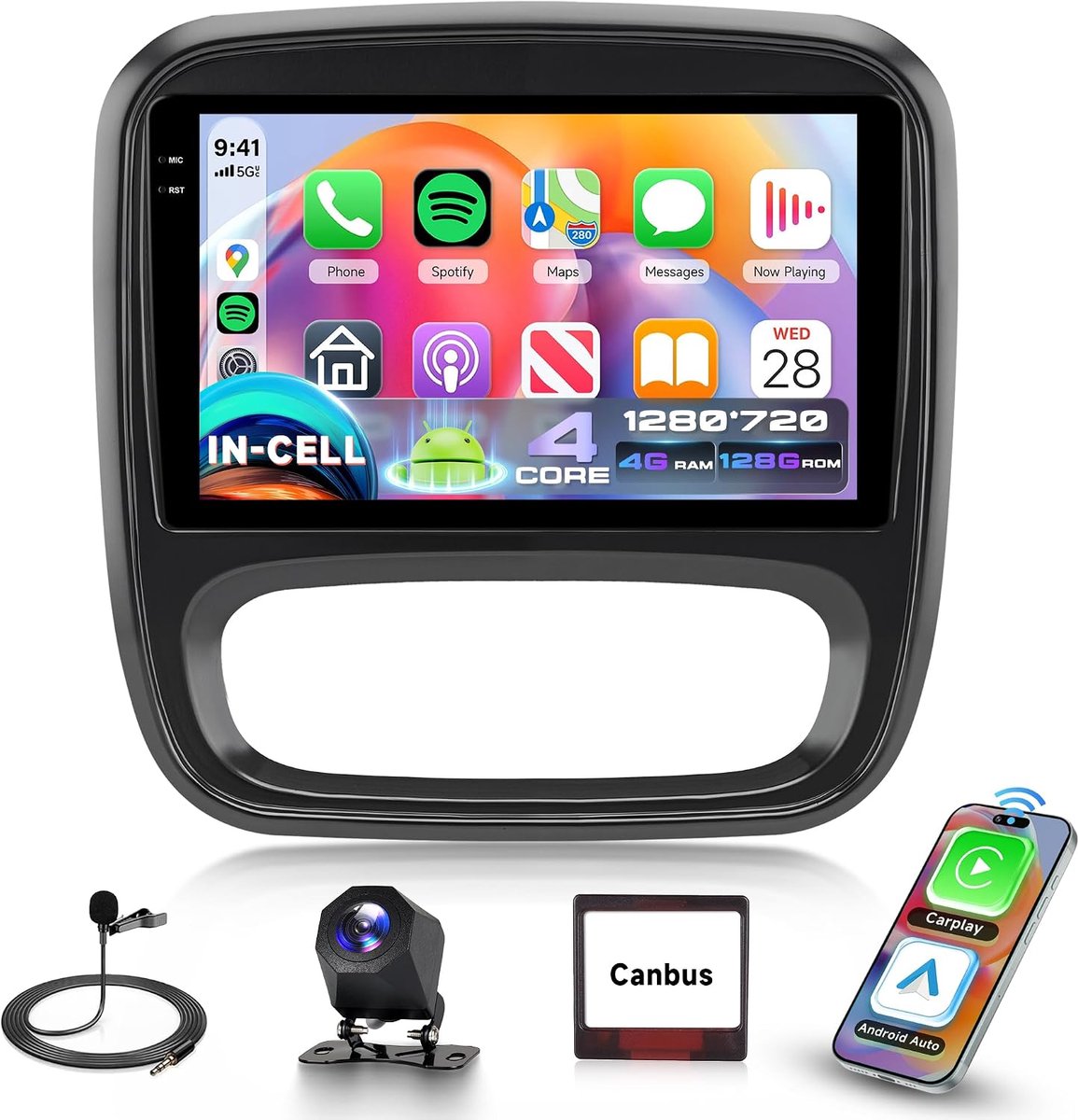 4G+128G Android autoradio voor Renault Trafic 3, Opel Vivaro B, FIAT Talento, Nissan NV300, draadloze CarPlay, Android Auto, 9 inch Incell touchscreen radio, GPS-navigatie, wifi, Bluetooth, FM/RDS/EQ,