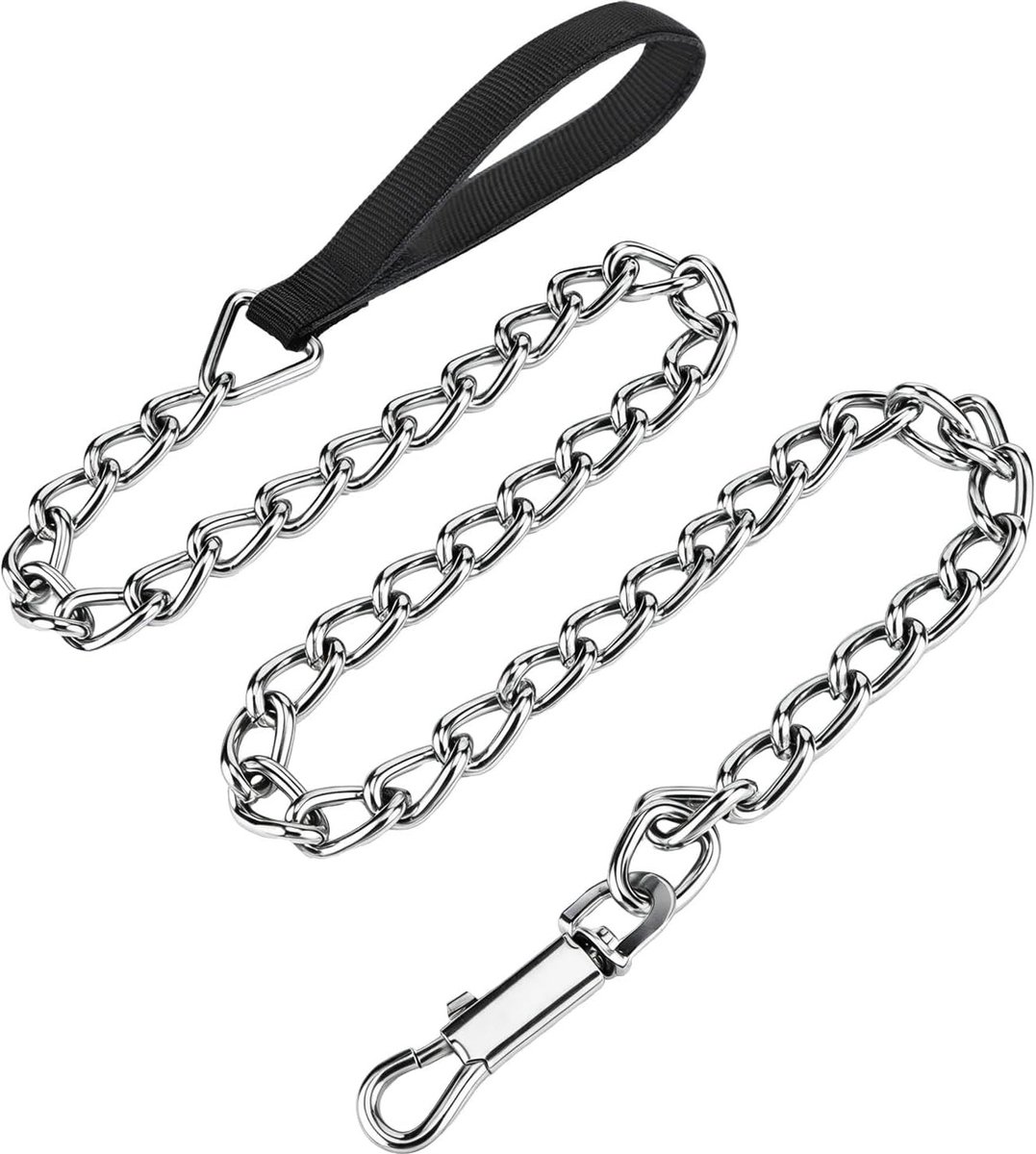 Hondenriem - Zwart - 120 cm - Metalen Ketting met Gevoerde Handgreep - Voor Kleine tot Grote Honden