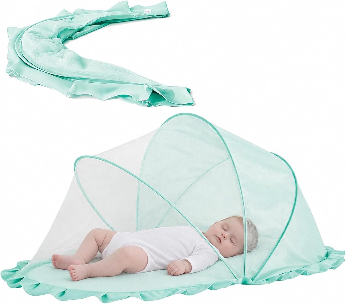 Muggennet voor baby's, 125 x 65 x 60 cm, halfdicht, opvouwbaar, draagbaar, muggennet, universeel muggennet voor reisbed