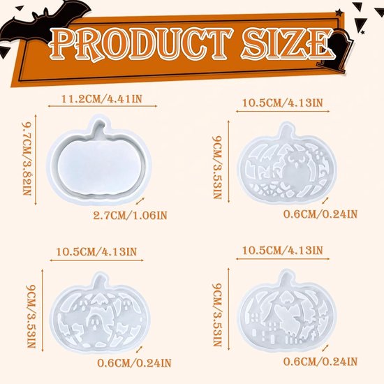 Gietvormen Halloween pompoen, 4 stuks siliconen vormen pompoen, gietvormen siliconen Halloween, gietvorm pompoen, siliconen vorm herfst, gipsvormen om te gieten voor doe-het-zelf pompoen — afbeelding 4