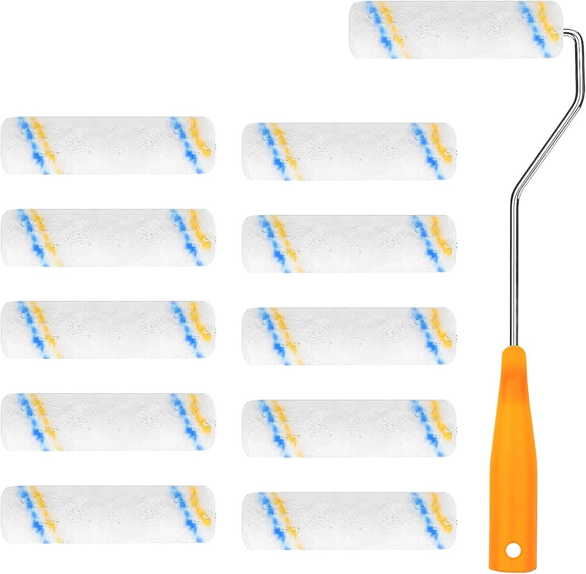 Verfroller, wandverf, 10 stuks, 100 mm, microvezel, verfrollen met comfortabele antislip handgreep, polyester, laagpolig, verfroller voor gevelverf, bouwdecoratie, muurverf