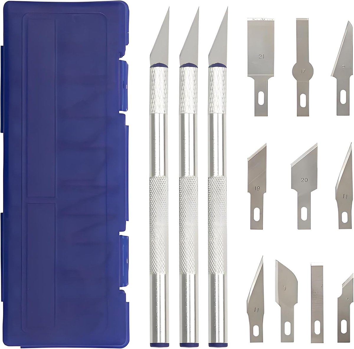 Set van 3 cutters om te knutselen, kunstwerk, snijden, scalpel, speleologie, sculptuur, doe-het-zelf sculptuur, vrijetijdsmessen met 10 reservemesjes met opbergdoos