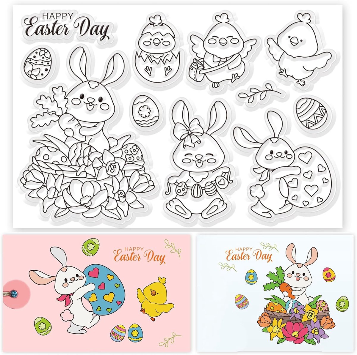 Paashaas, kuikens en eieren heldere stempels voor het maken van kaarten Gelukkig Paasdag transparante siliconen stempels voor DIY Paas scrapbooking, journaling, fotoalbum knutselen