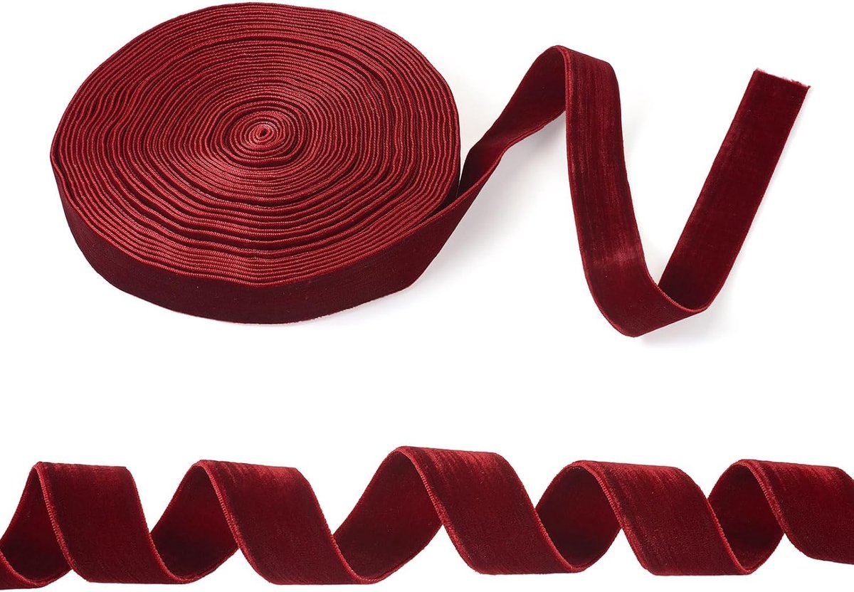 Samtbänder, 25 mm breed, dubbelzijdig, voor knutselwerk, cadeauverpakkingen, strik, choker, haarband, 12 meter lang, donkerrood