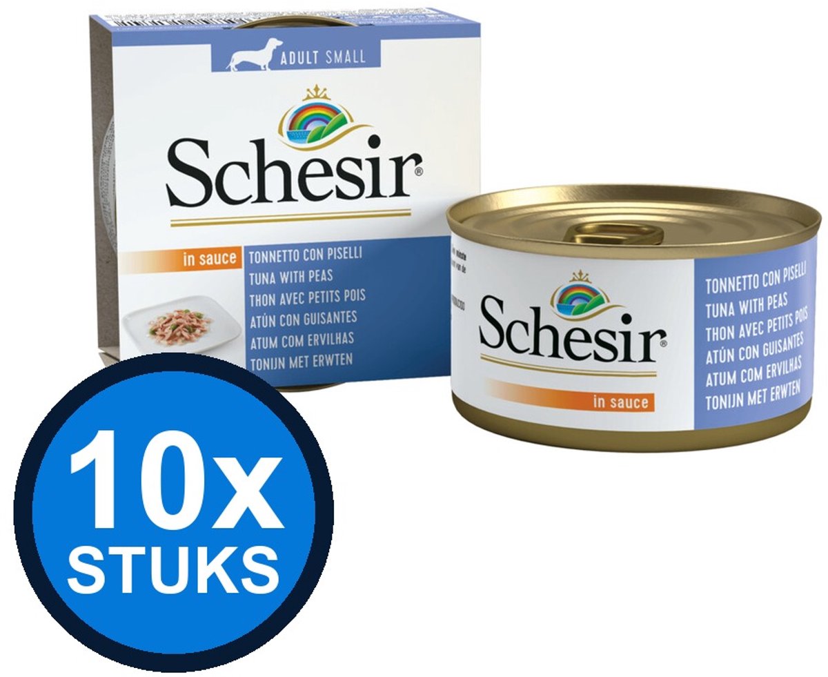 10x Schesir - Hondenvoer - Natvoer in blik - Saus Tonijn & Erwten - 85g
