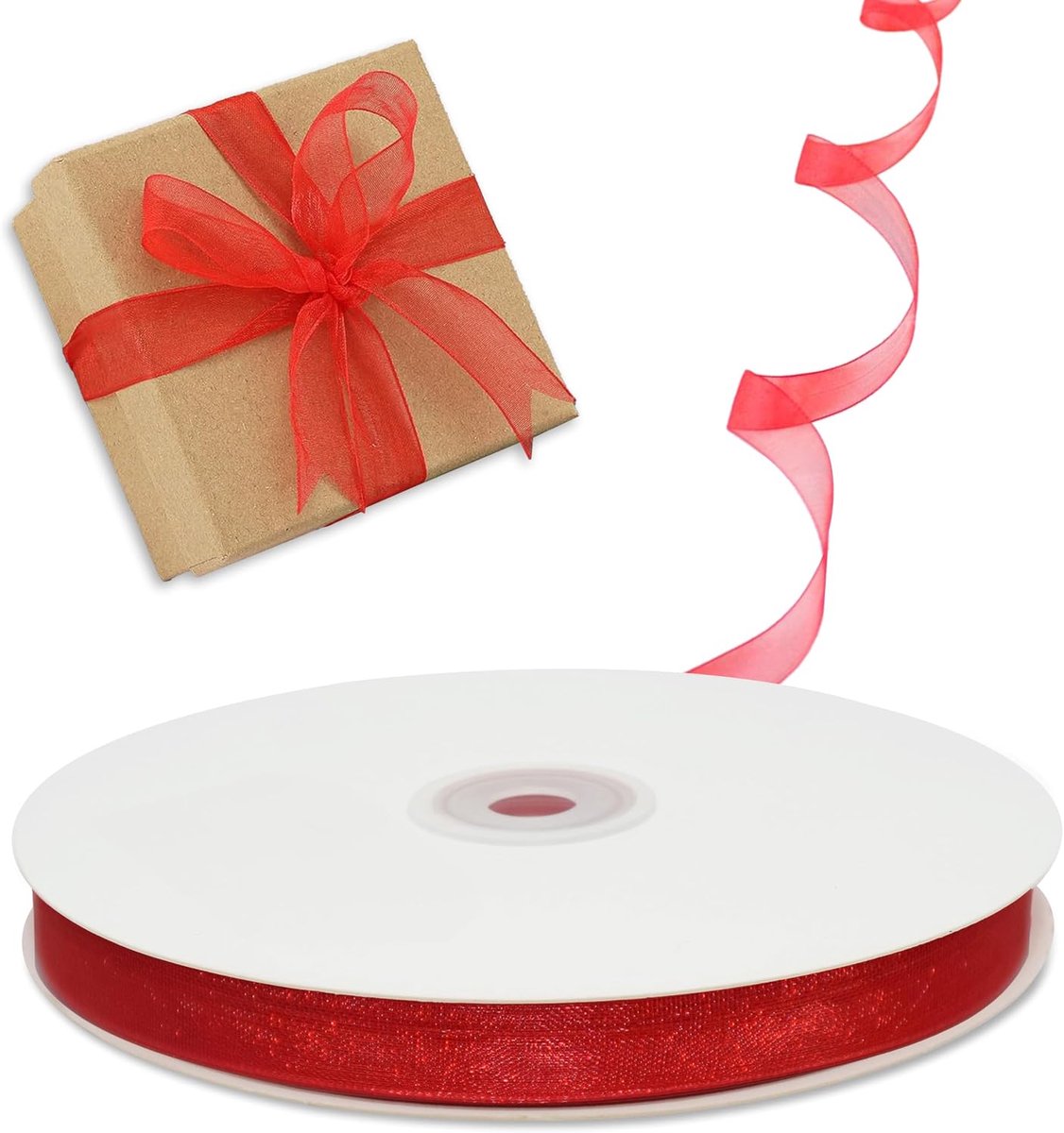 Rood organza lint 10 mm, elegant lint voor meisjes, Kerstmis, Valentijnsdag, feesten, gastgeschenken, rol van 50 meter