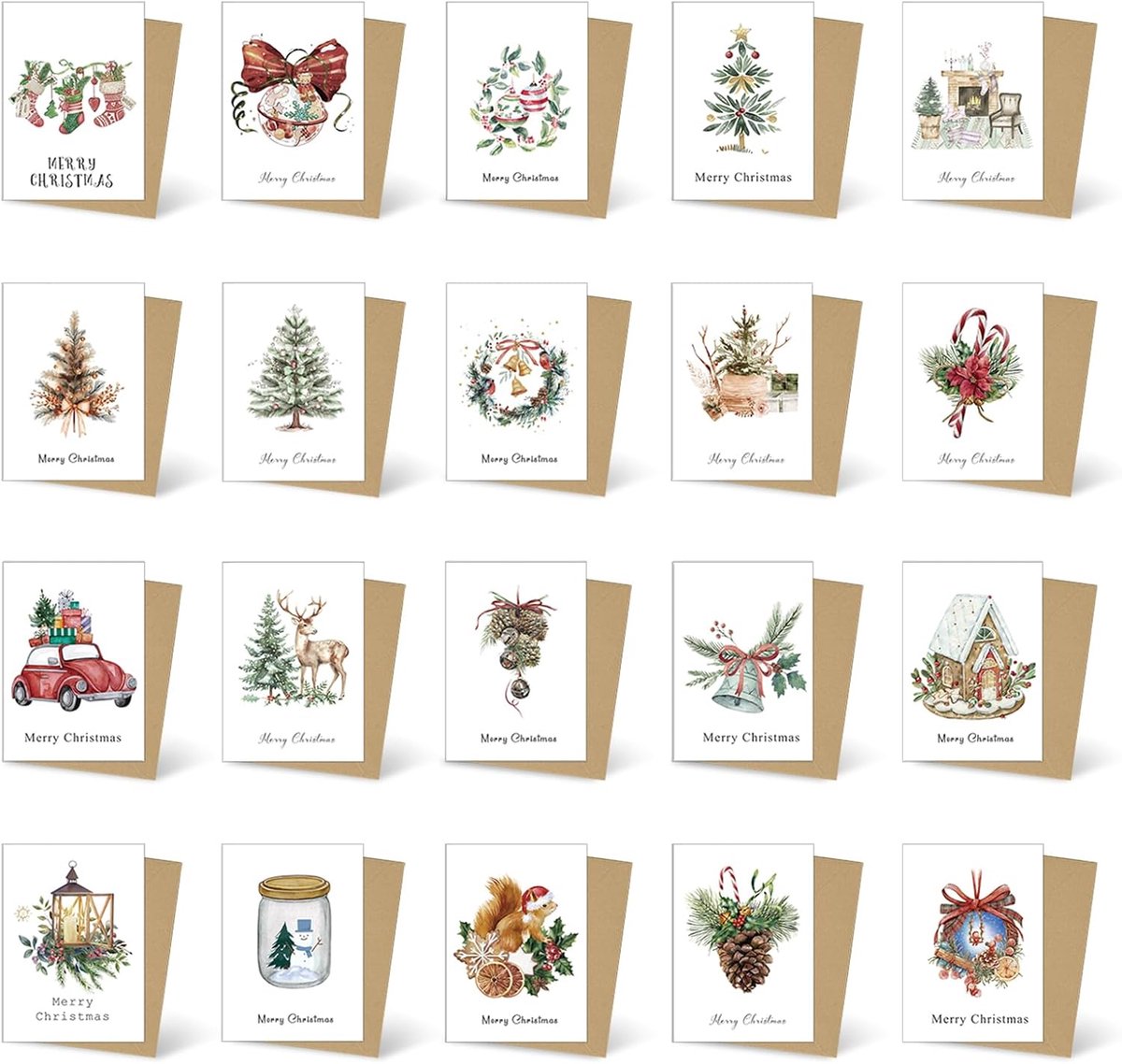 20 stuks kerstkaarten met envelop set