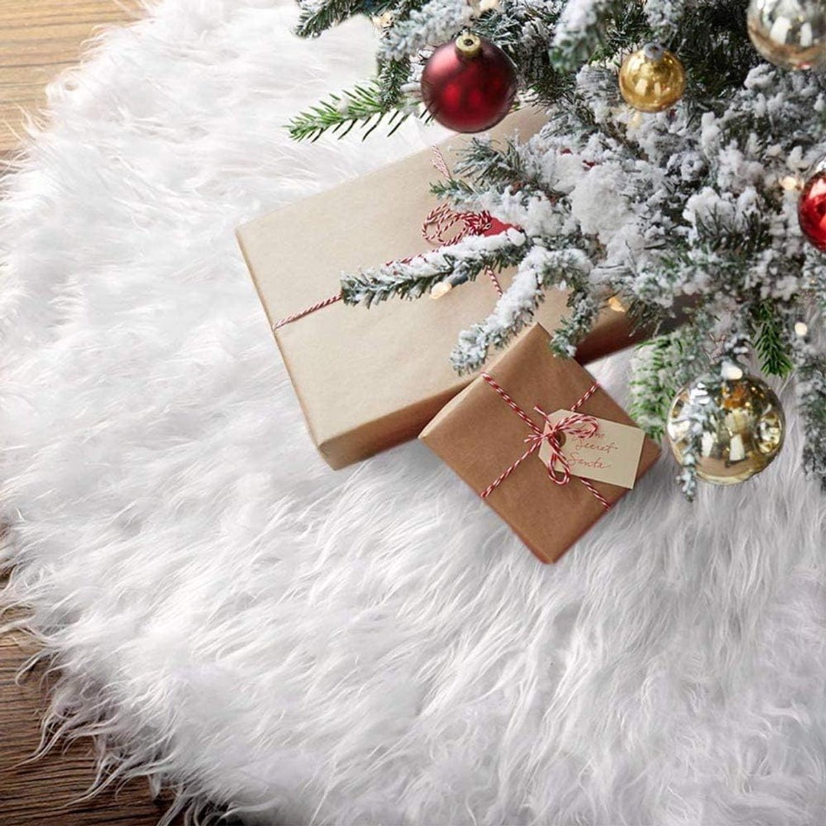 Kerstboomstandaard, diameter 90 cm, van zacht pluche, wit, sneeuweffect, kerstdecoratie