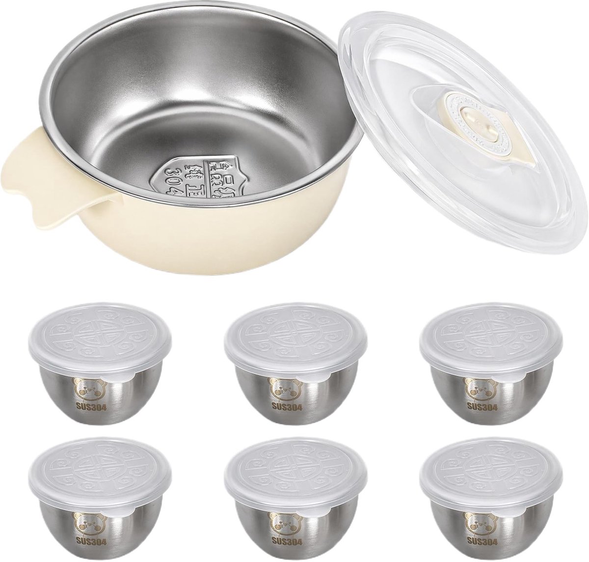 SolidKeus - Set van 6 Mini Sauskommen met Transparant Deksel
