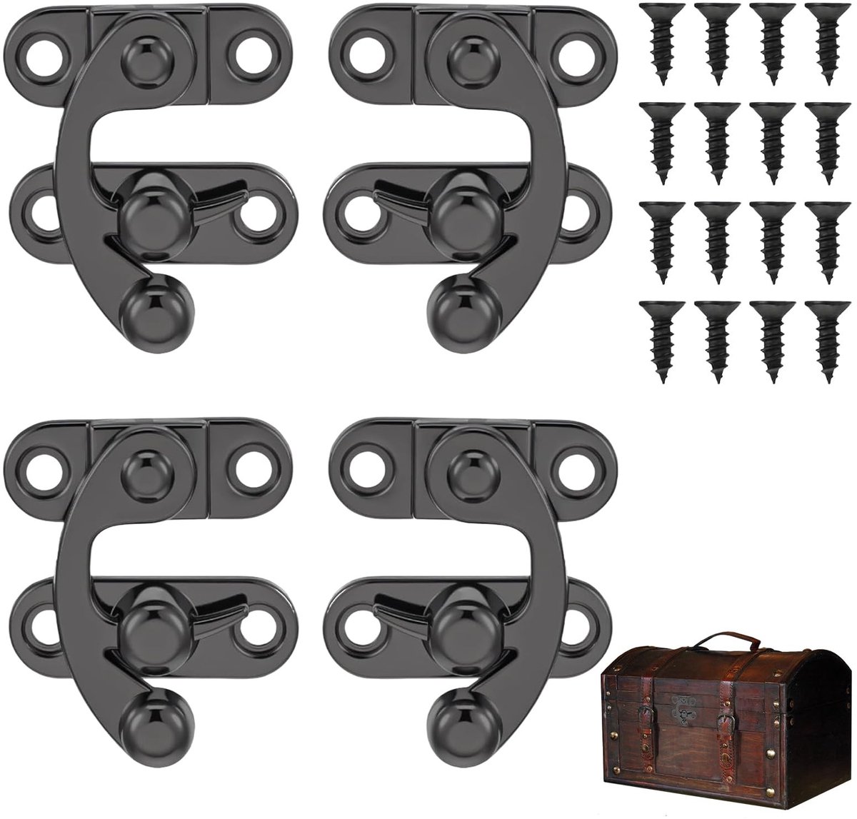 SolidKeus - Set van 4 Antieke Snelsluitingen met Schroeven voor DIY Dozen