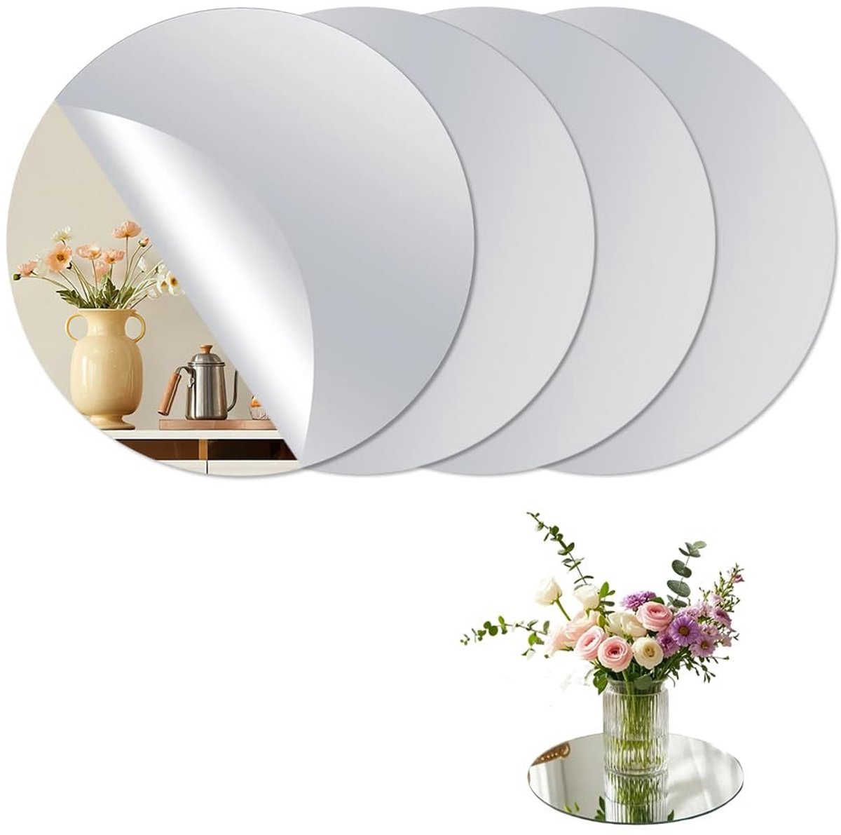 SolidKeus - Set van 4 Ronde Acrylspiegelplaten voor Tafeldecoratie