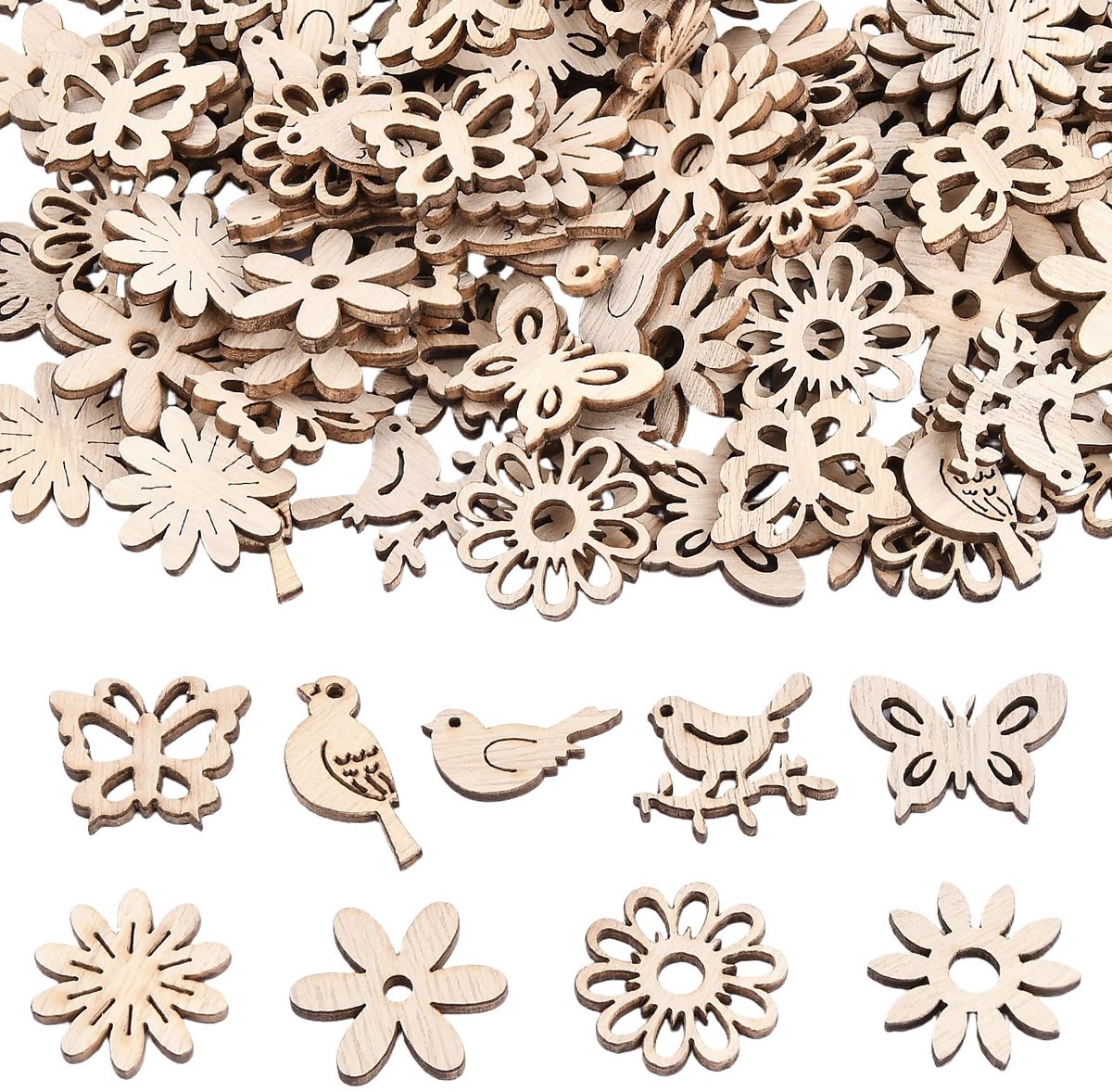 SolidKeus - Set van 200 Houten Knutseldecoraties
