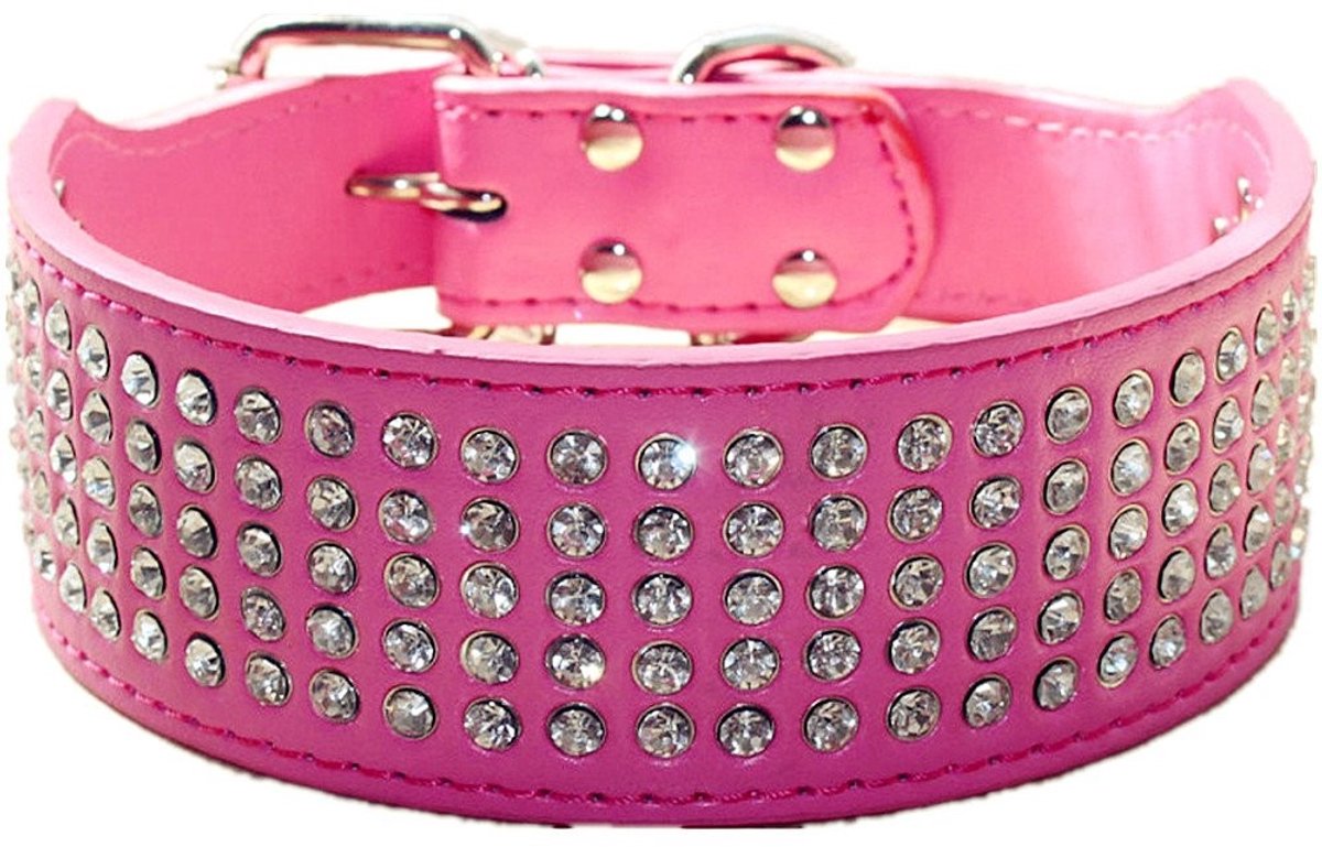 SolidKeus - Sparkly Hondenhalsband van PU Leer met Rhinestones voor Middelgrote en Grote Honden