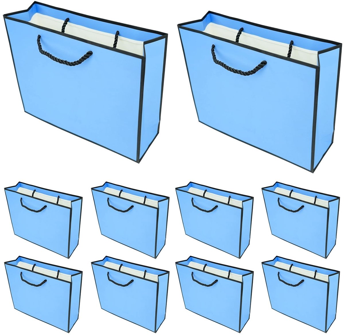 SolidKeus - Set van 10 Kraft Papieren Cadeau Tassen met Handvatten (Blauw)
