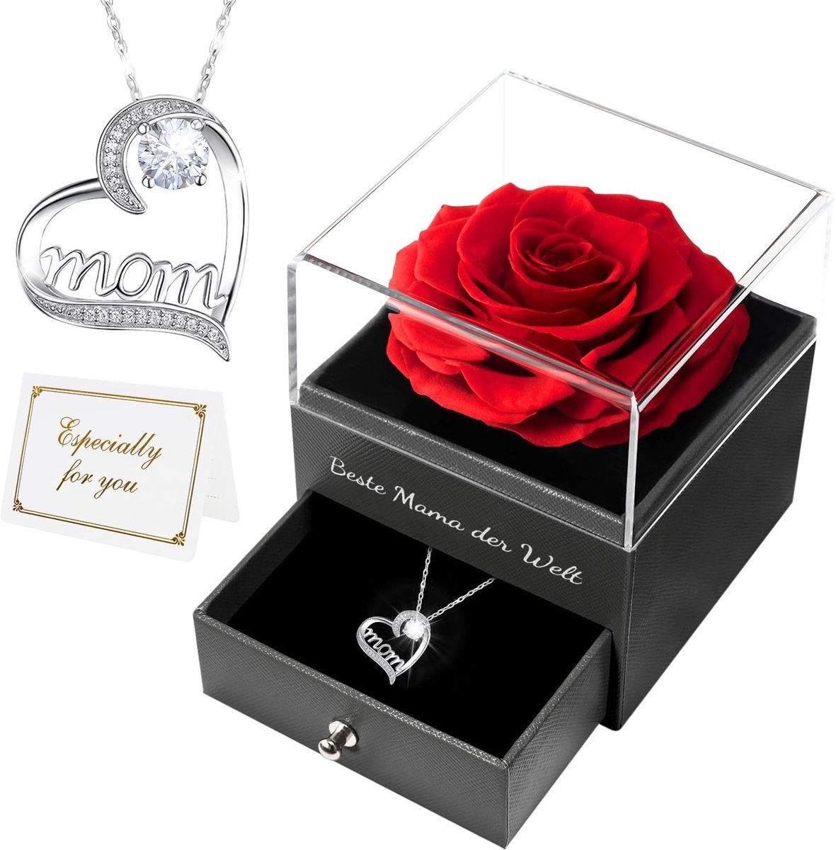 SolidKeus - Echte Rozen met Ketting voor Moederdag Cadeau