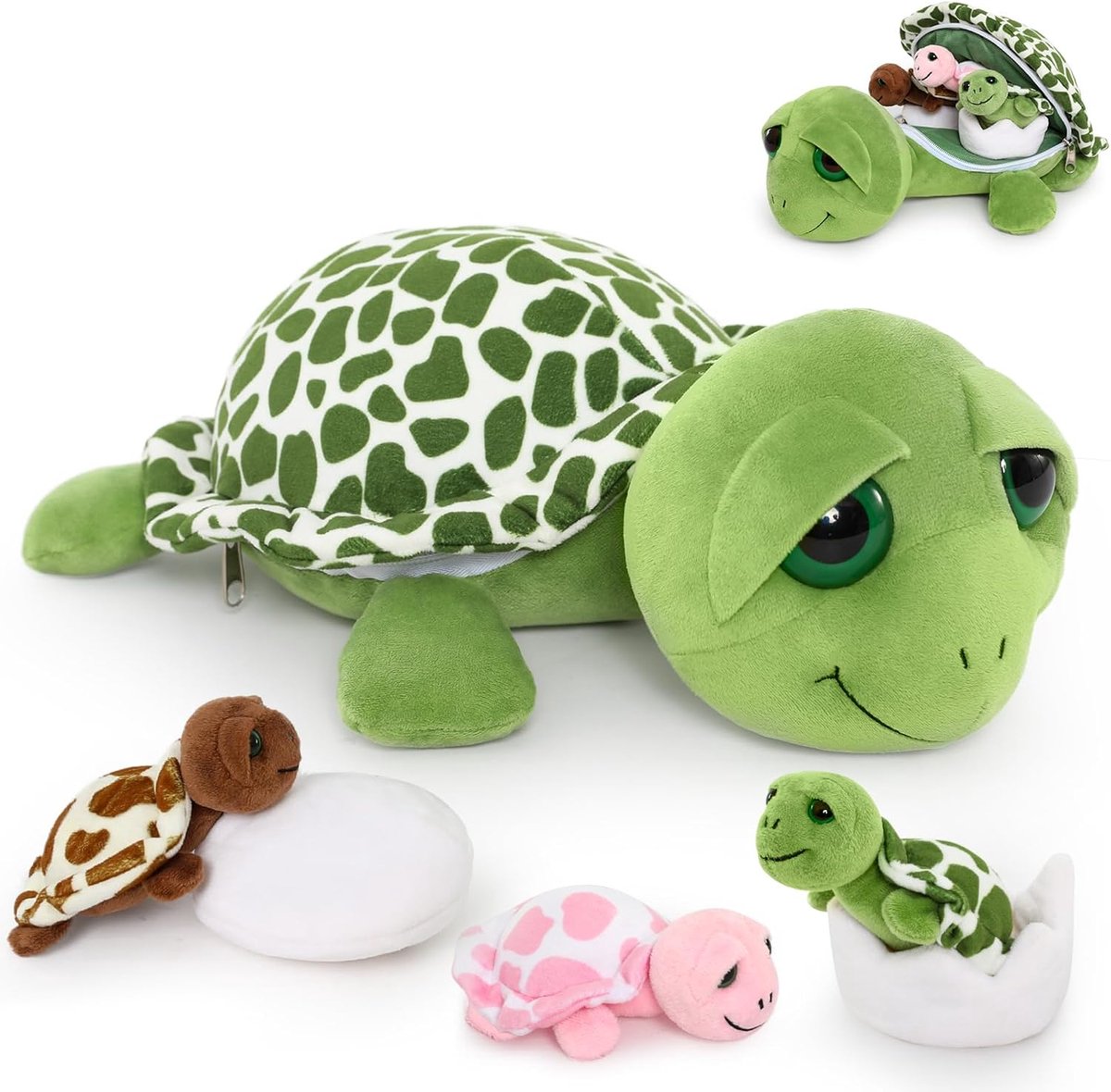 33 cm Groot Schildpad Knuffeldier XXL Met 3 Baby's in de Schaal - Zachte Pluche Dier - Verjaardag, Kerstmis Cadeau Voor Kinderen