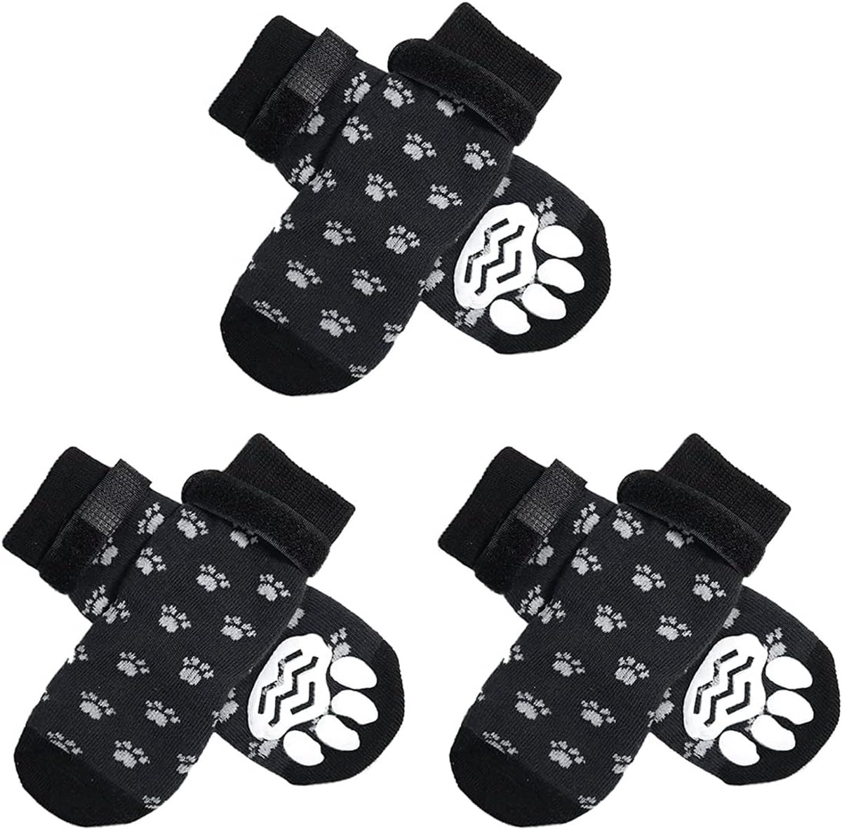 3 paar antislip hondensokken, verstelbaar, voor tractiecontrole voor binnenshuis, voor kleine en middelgrote honden (large)