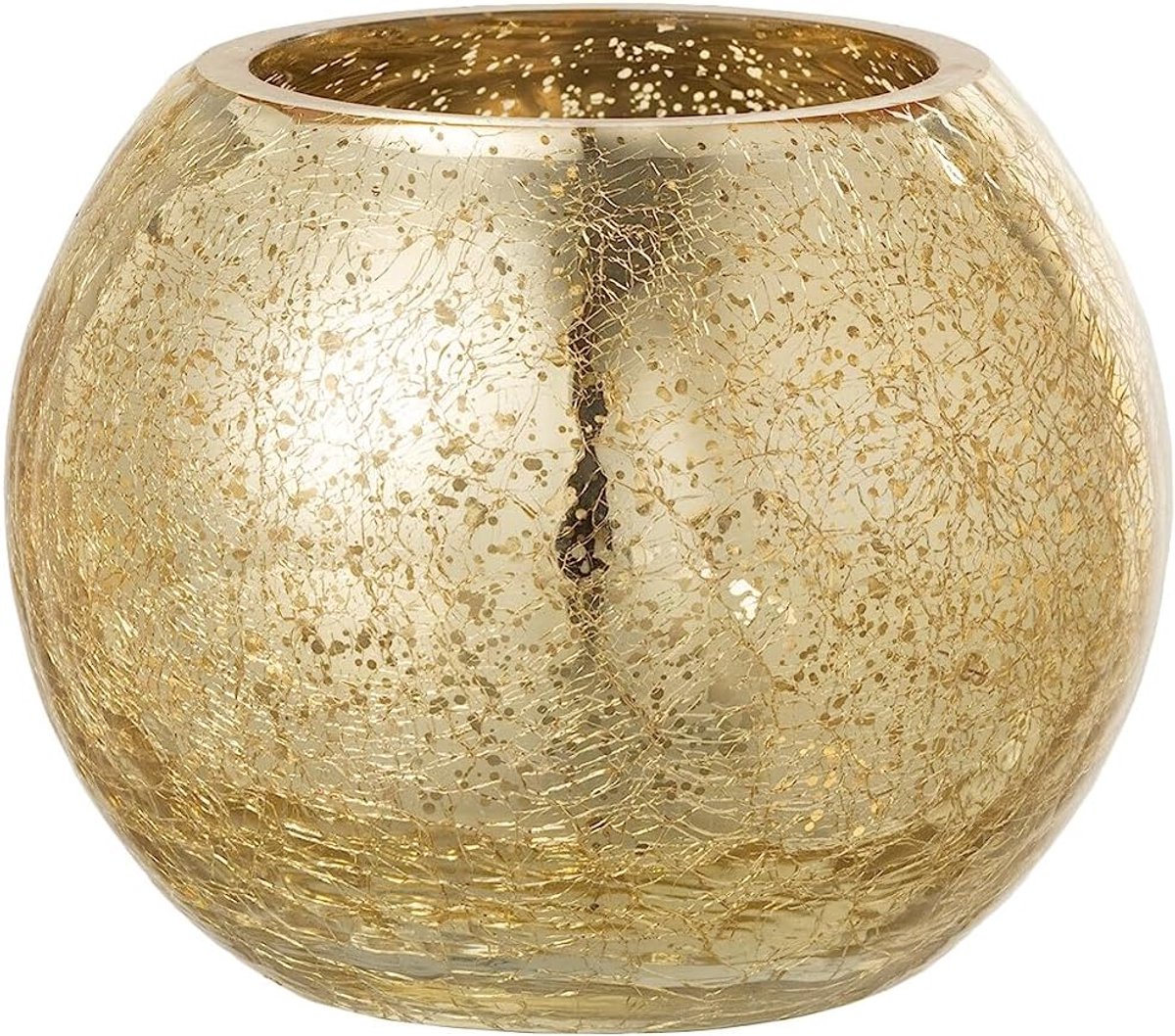 Windlicht Bol Craquele Glas Parel Effect Goud Small - 2 stuks