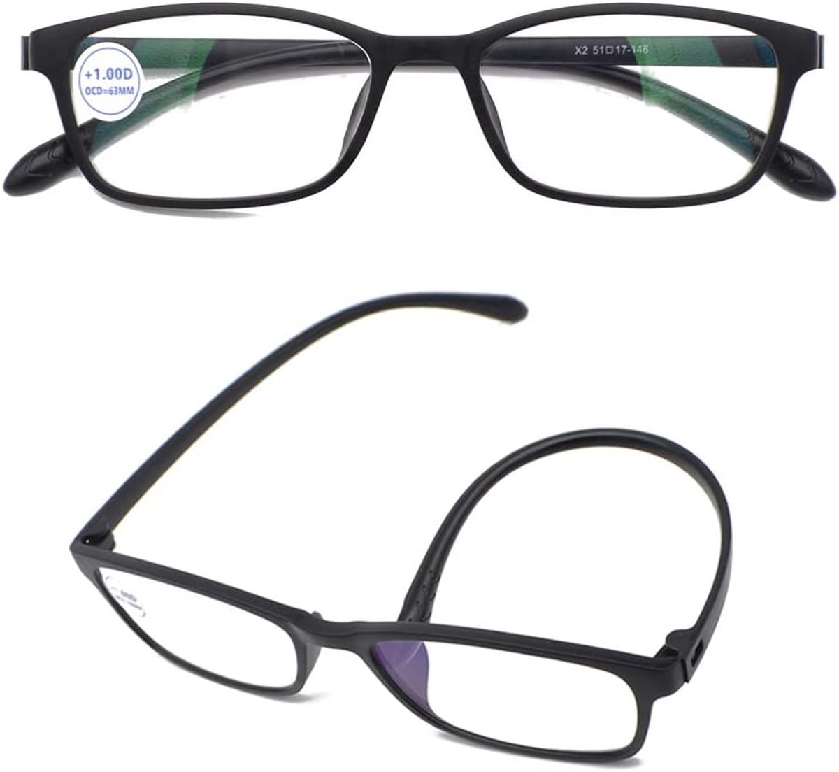 Lichtgewicht Leesbril (2-pack), Onbreekbare Blauwlichtfilter（Breedte 137 mm）