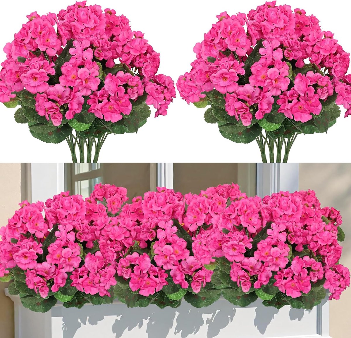 Kunstbloemen als echt, 4 bundels kunstbloemen, geranium, zijden bloemen voor buiten, kunstplanten, uv-bestendig, kunststof bloemen voor buiten, grafdecoratie, weerbestendig, balkon, hangend