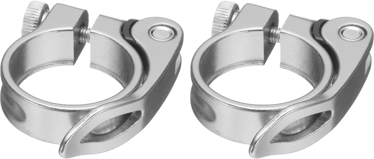 2 stuks fietszadelsteunklemmen, 34,9 mm, aluminiumlegering, fiets-snelspanner, zadelsteunkraag voor diameter 30,4 tot 31,6 mm, zilver, zilver