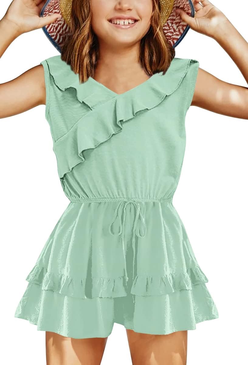 Jumpsuit meisjes ruches zoom losse pasvorm mouwloos rompers kinderen zomer casual shorts met zakken overall