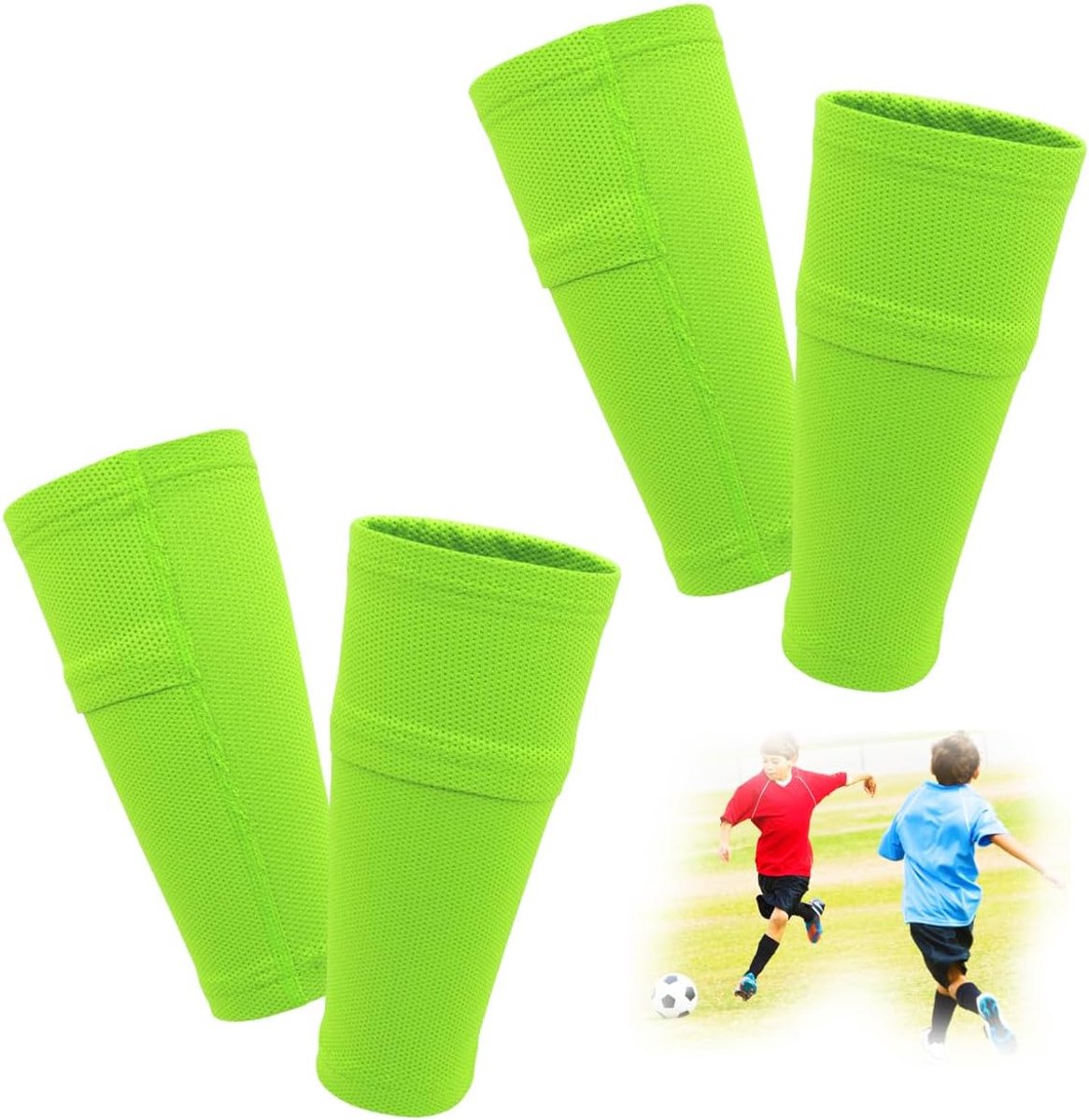 2 paar scheenbeschermerhouders voor kinderen en heren, steunen met geoptimaliseerde steekzak, voetbal, scheenbeschermers, mouwsokken, ademend, antislip, stabiel