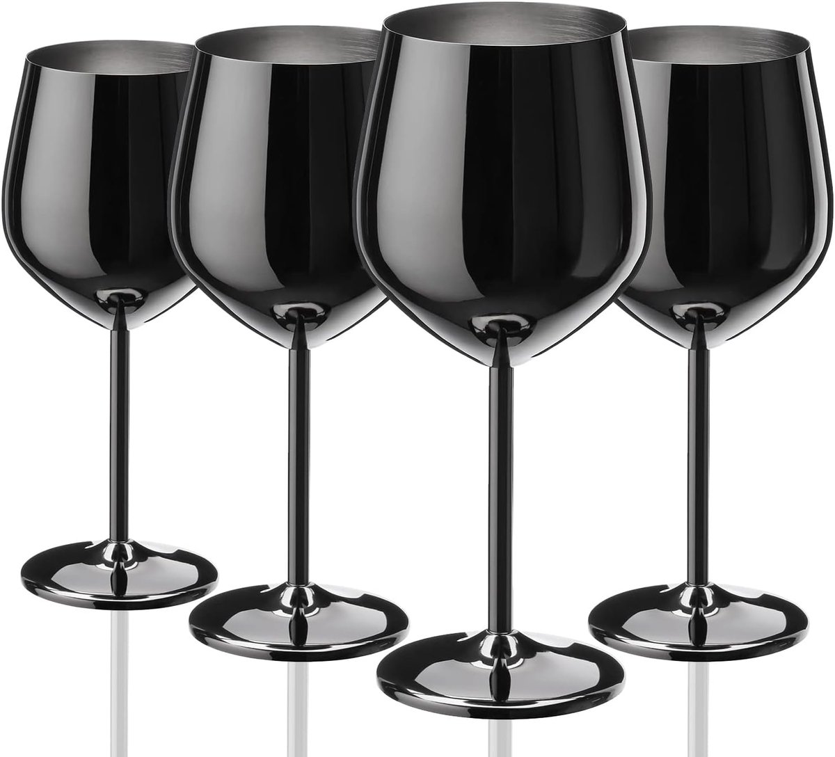 Wijnglazen, 540 ml, onbreekbare en draagbare metalen wijnglazen met steel voor buiten, reizen, kamperen en zwembad (glanzend donkergrijs)