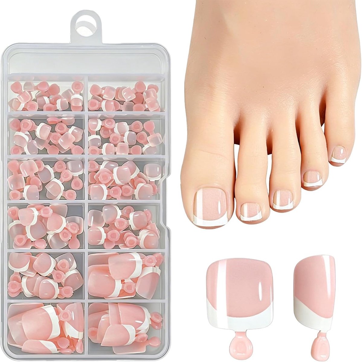 120 stuks Press-on Teennagels | 12 Maten Nude Kunstteennagels | Herbruikbare Plaknagels voor Voeten voor DIY Pedicure (Licht Abrikoos)