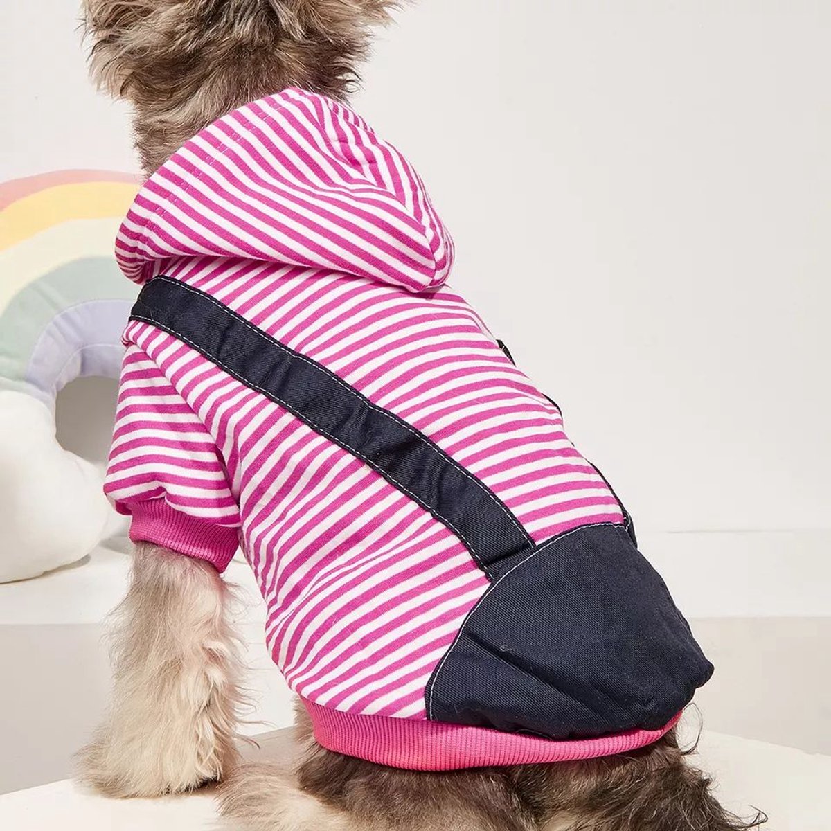 Gestreepte winter hondentrui Roze, 2XL