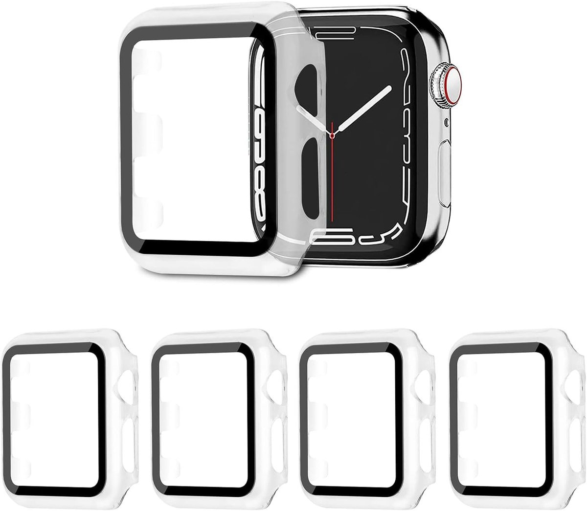 Compatibel met Apple Watch Series 3 2 1 38 mm met pantserglasfolie displaybescherming, PC rondom beschermhoes krasbestendig beschermfolie beschermcase voor iWatch, 4 stuks Clear