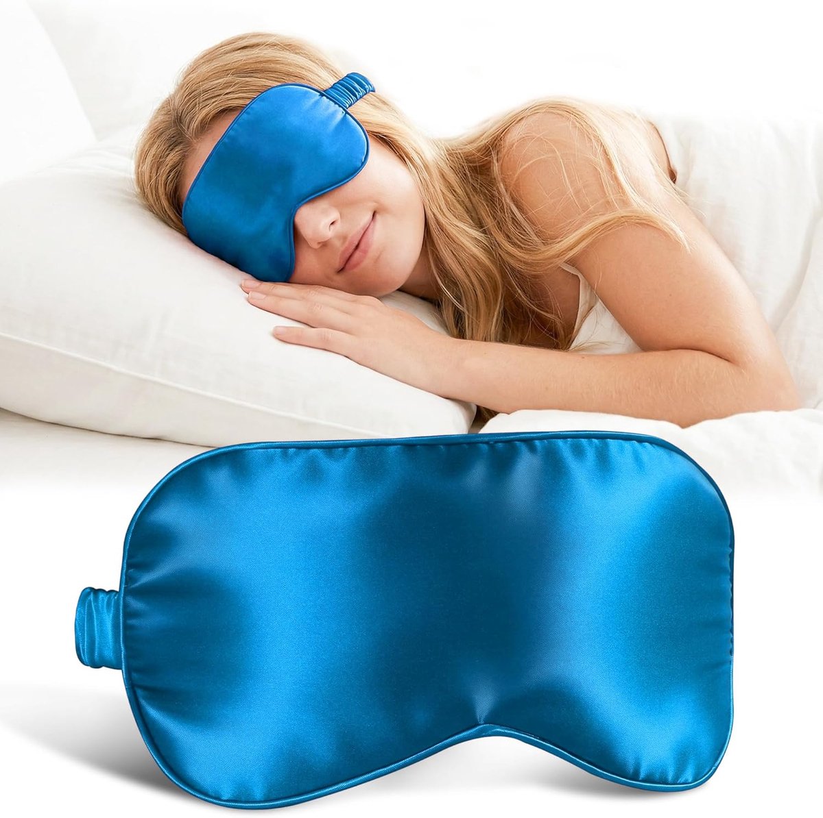 100% moerbeizijde, luxe slaapmasker, zijden oogmasker, slaapmaskers voor reizen, dutjes (effen pauwblauw)