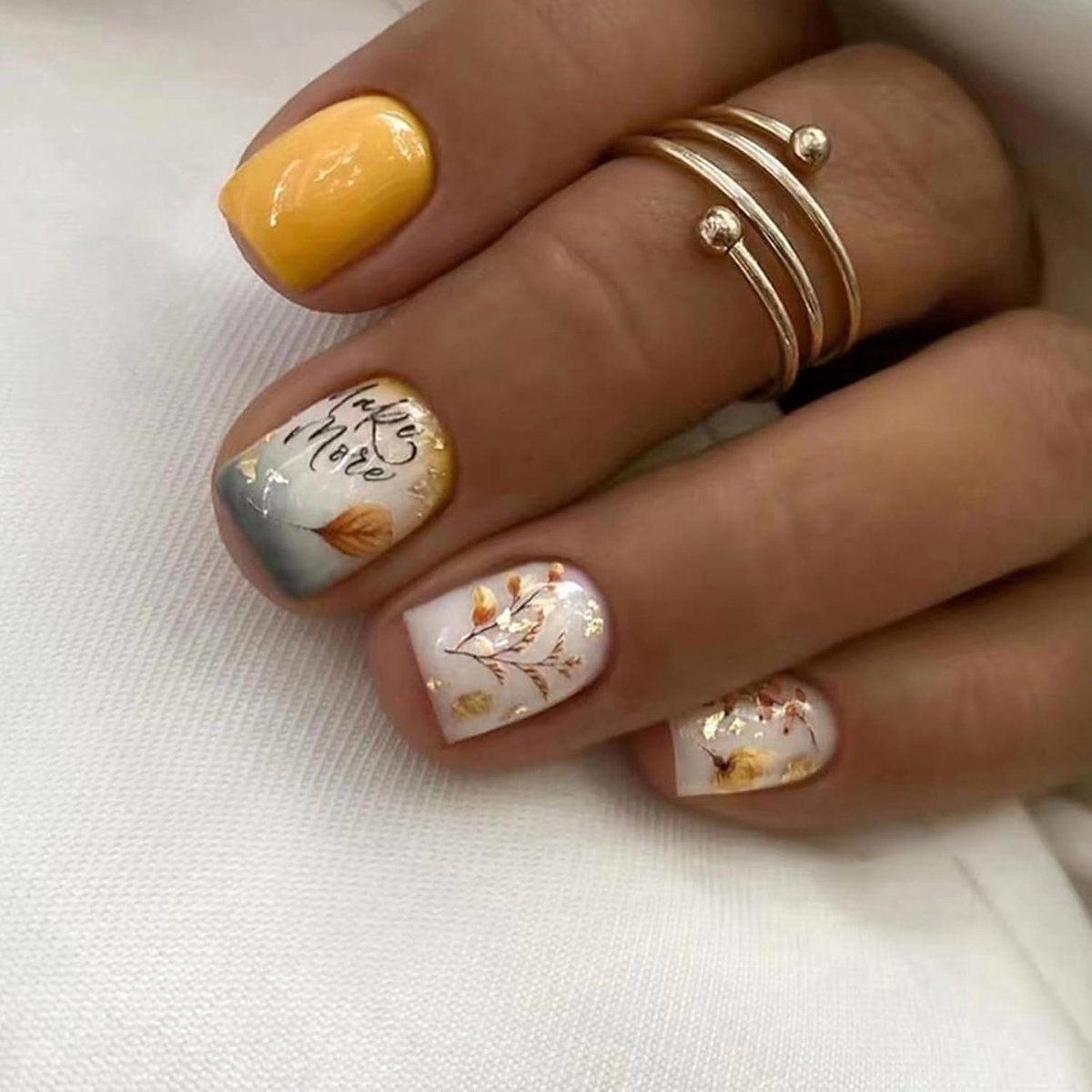 24 stuk(s) nepnagels om te plakken kort, rechthoekig, met natuurlijk bladpatroon, charmante glimmende nepnagels, acryl, om op te drukken, voor vrouwen en meisjes, voor nagels