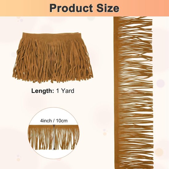 PU Lederen Franje Trim, 1 Yard 10 cm Camel Dubbelzijdig Suede Kwastje Naaien Trim voor DIY Ambacht/Naaien Jurk Kostuum/Tassen Schoen Decoratie, Franje Kwastje — afbeelding 4